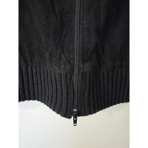 Vintage Cactus Black Leather Front Zip Knit Sweater Bomber Jacket, Men's Medium - Picture 8 of 13